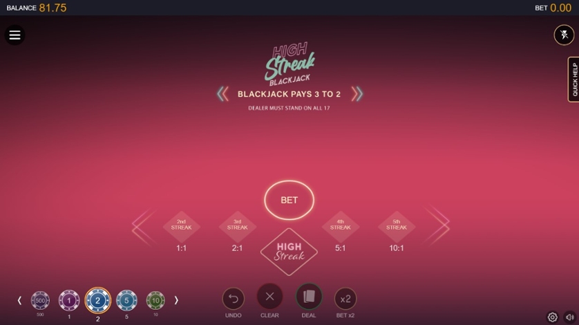 Играйте в High Streak Blackjack онлайн